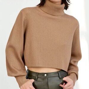 WILFRED Rebecca Ribbed Crop Merino Wool Turtleneck Sweater